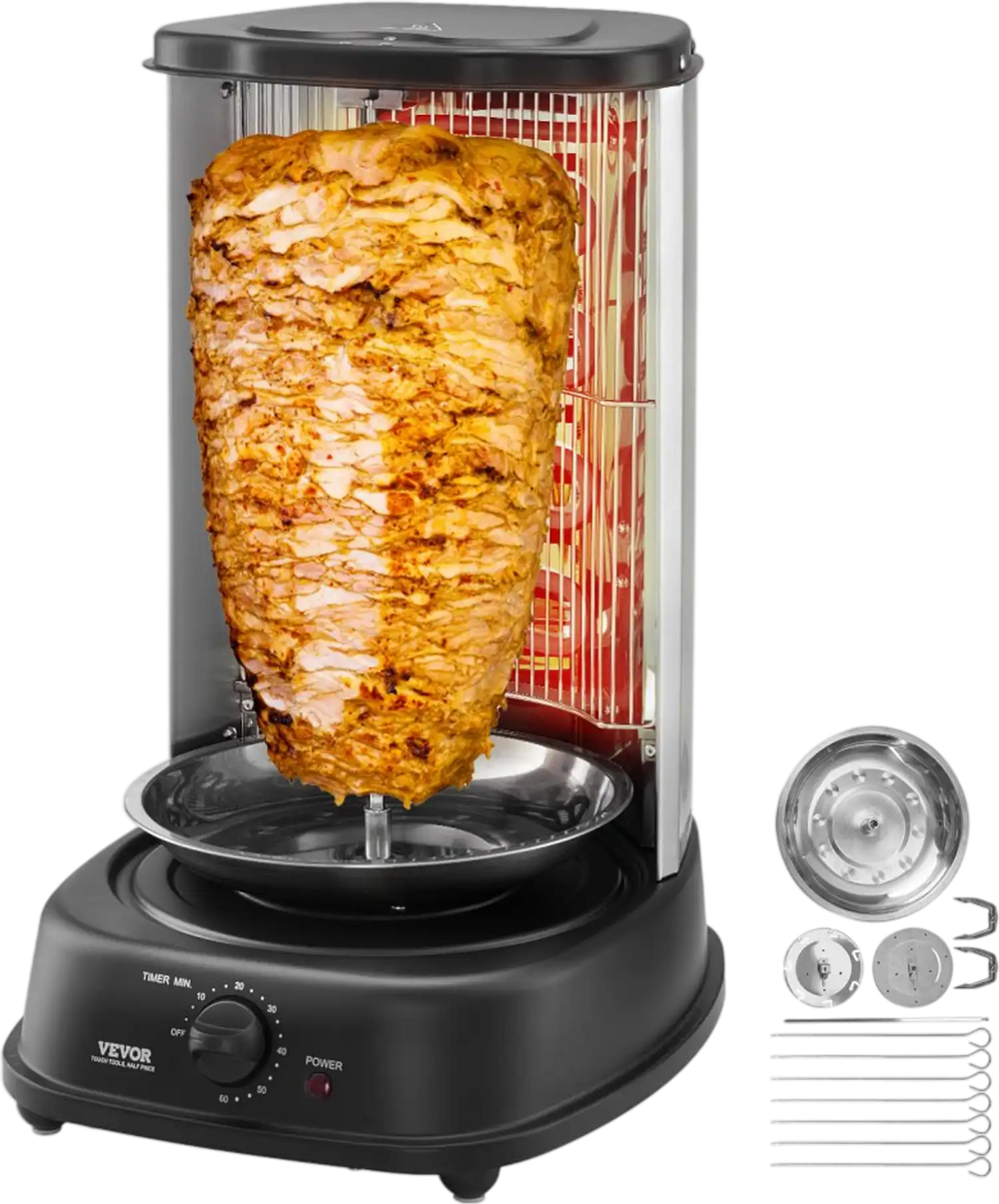 VEVOR Shawarma Grill Machine, Vertical Chicken Shawarma Cooker Machine Countertop, Electric Stainless Steel Broiler Gyro Rotisserie Oven Doner Kebab Machine, for Home Restaurant Kitchen Parties