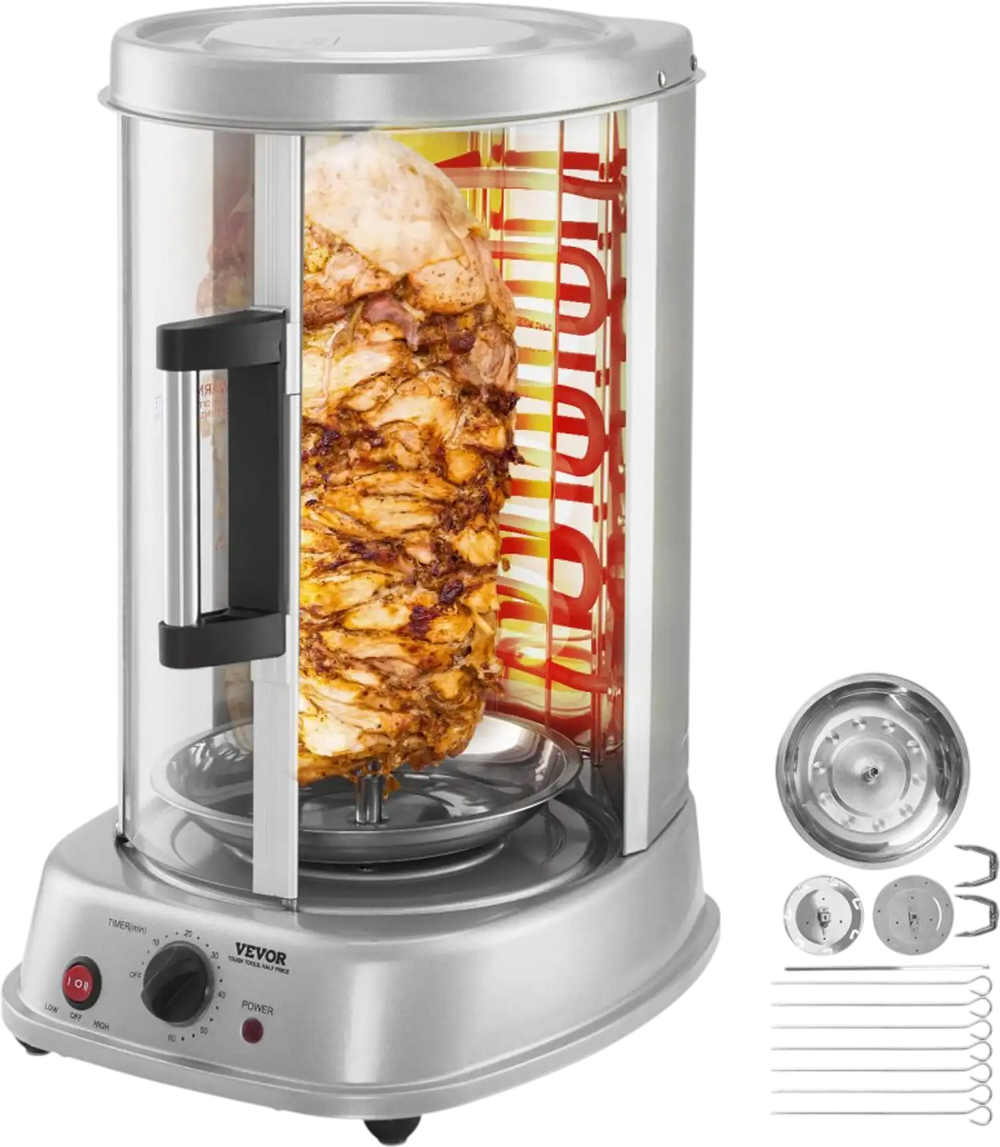 VEVOR Shawarma Grill Machine, Vertical Chicken Shawarma Cooker Machine Countertop, Electric Stainless Steel Broiler Gyro Rotisserie Oven Doner Kebab Machine, for Home Restaurant Kitchen Parties