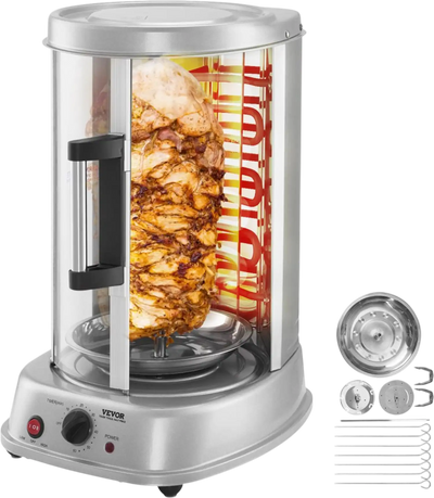 VEVOR Shawarma Grill Machine, Vertical Chicken Shawarma Cooker Machine Countertop, Electric Stainless Steel Broiler Gyro Rotisserie Oven Doner Kebab Machine, for Home Restaurant Kitchen Parties