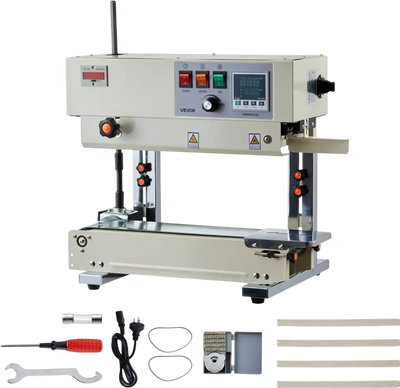VEVOR Continuous Bag Band Sealing Machine, 0.24-0.47 in Seal Width, Vertical Band Sealer Machine with Roller Printing , Temp & Speed Adjustable, Heat Sealing Machine for 0.001-0.03 in Plastic Bags