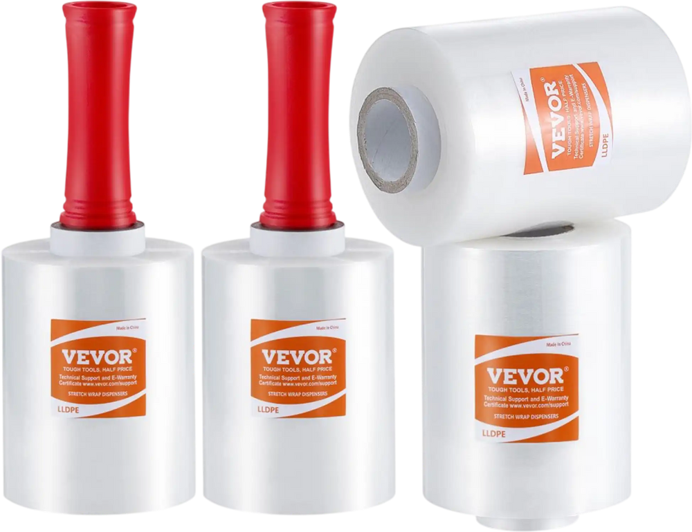 VEVOR Stretch Film, 5 inches x 1000 feet, 4 Pack, 80 Gauge Industrial Strength Clear Durable Stretch Wrap Roll, Heavy Duty Shrink Film Stretch Wrap with Handles for Pallet Wrapping Shipping Moving