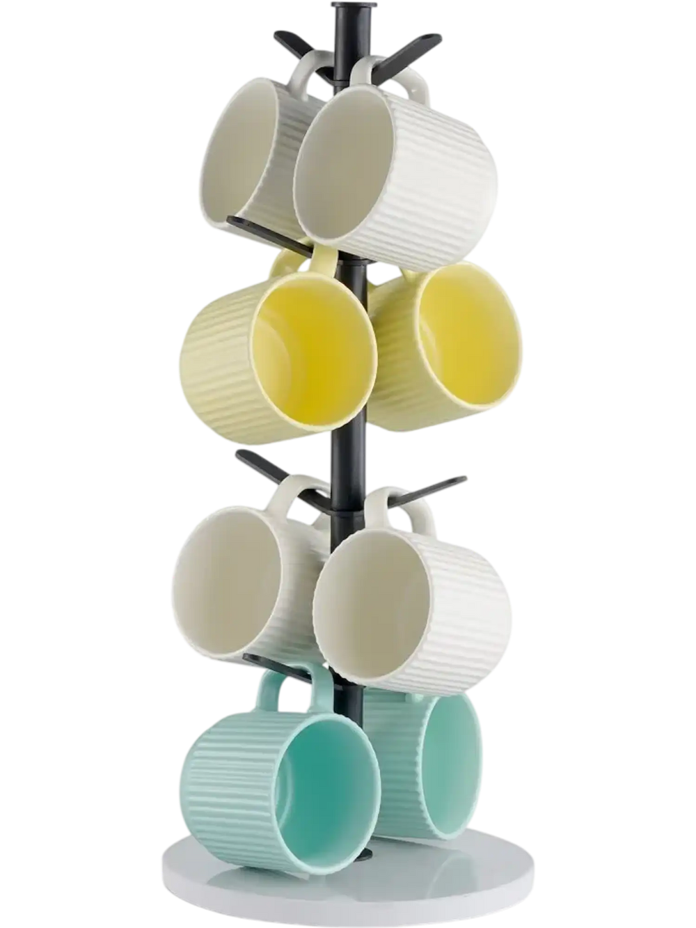 VEVOR Mug Holder Tree with Marble Base, 8 Hooks Coffee Cup Holder for Counter, Carbon Steel Mug Tree Cup Rack Stand, Upgraded Coffee Cup Tree for Coffee Bar Kitchen Home Organizer (Matte Black)