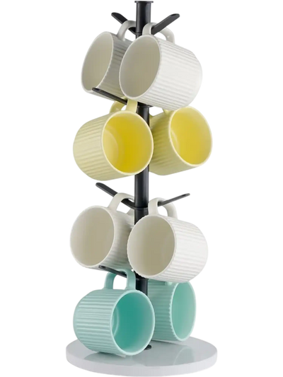 VEVOR Mug Holder Tree with Marble Base, 8 Hooks Coffee Cup Holder for Counter, Carbon Steel Mug Tree Cup Rack Stand, Upgraded Coffee Cup Tree for Coffee Bar Kitchen Home Organizer (Matte Black)