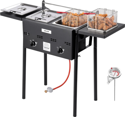 Vevor Outdoor Deep Fryer 8 QT Dual Tank Propane with Foldable Shelves New