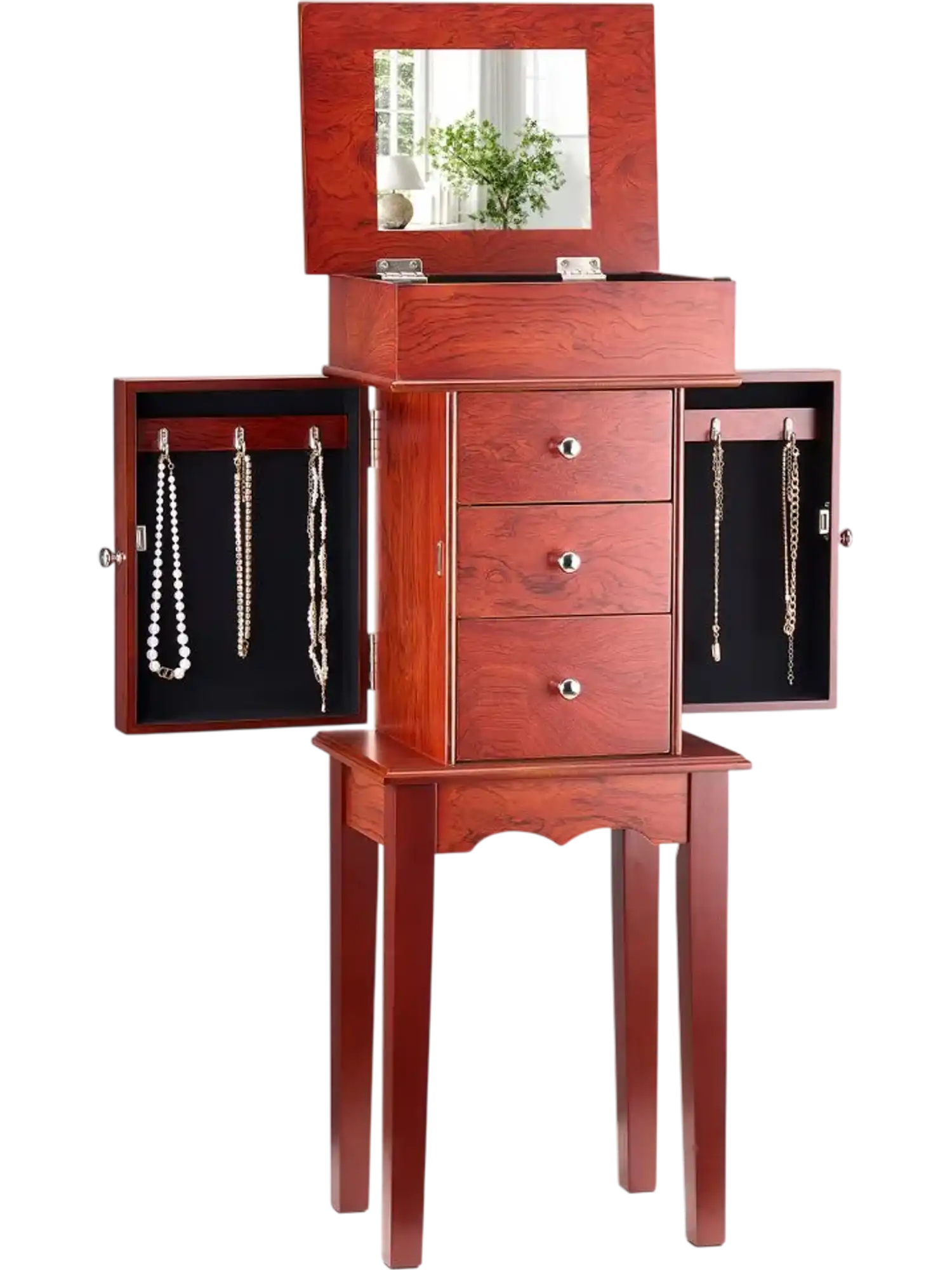 Vevor Jewelry Armoire Standing Jewelry Storage Chest with 3 Drawers & Mirror New