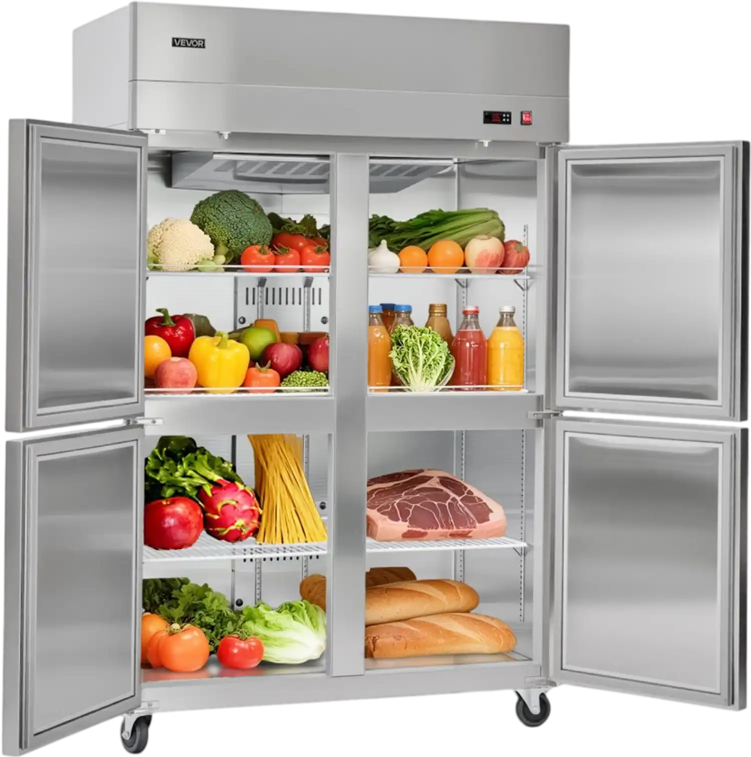 Vevor Four Door Refrigerator Commercial Stainless Steel Reach-In 31.4 Cu. Ft. New