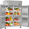 VEVOR Commercial Refrigerator, 31.89 in Width Reach In Upright Refrigeration Four Door, 31.4 Cu.ft Auto-Defrost Stainless Steel Refrigerator with 6 Adjustable Shelves, 32 to 50℉ Temp Range, 4 Wheels