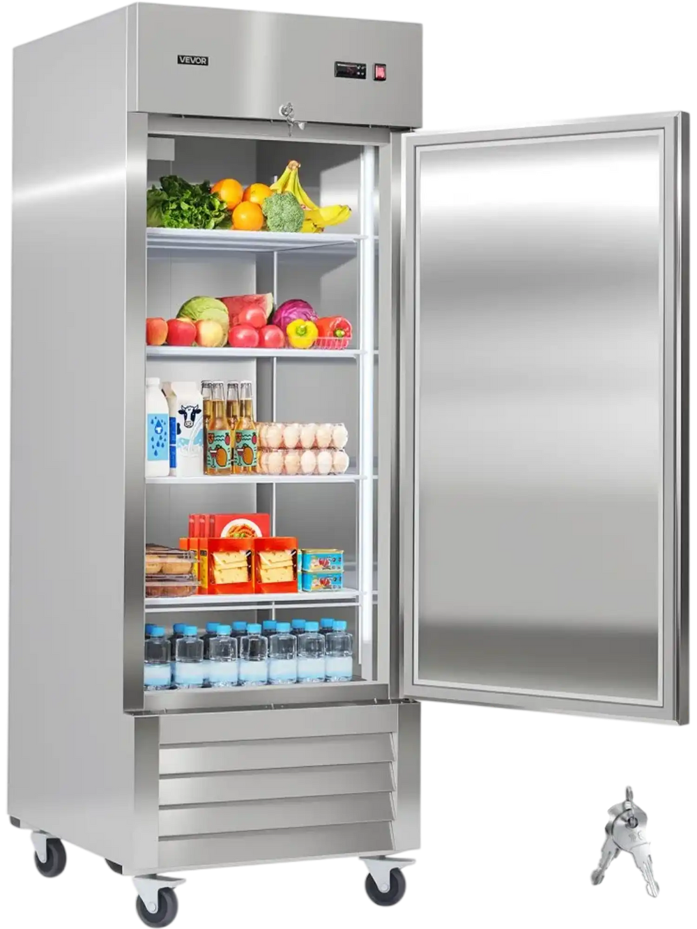 VEVOR Commercial Reach-In Refrigerator 29" W, 22 Cu.Ft Stainless Steel Upright Refrigerator with Single Door, Auto-Defrost, 4 Adjustable Shelves, 32 to 50℉ Temperature Control, ETL Certified