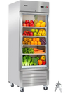 VEVOR Commercial Refrigerator, 29.02 in Width Reach In Upright Refrigeration Single Glass Door, 21.5 Cu.ft Auto-Defrost Stainless Steel Refrigerator with 4 Adjustable Shelves, 32 to 50℉ Temp Range