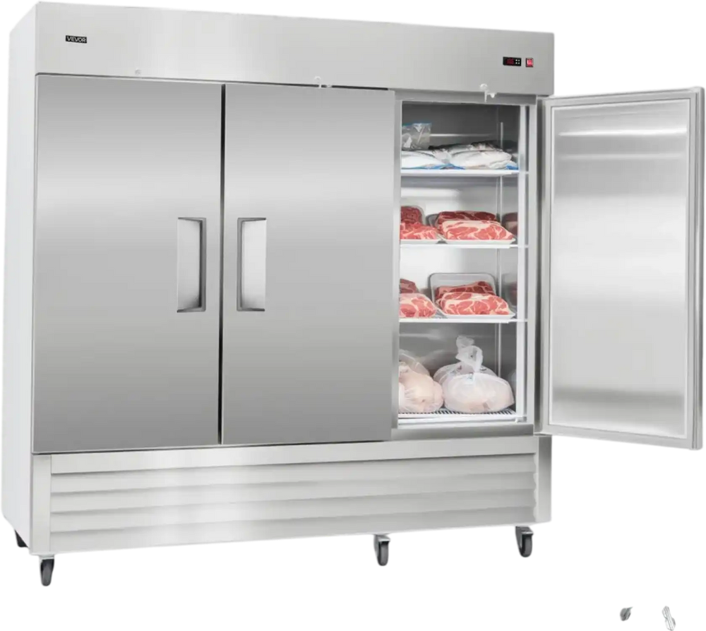 VEVOR Commercial Freezer, 32.2 in Width Reach In Upright-Freezer Three Door, 66.9 Cu.ft Auto-Defrost Stainless Steel Freezer with 12 Adjustable Shelves, -11 to 14℉ Temp Control, LED Light, 4 Wheels