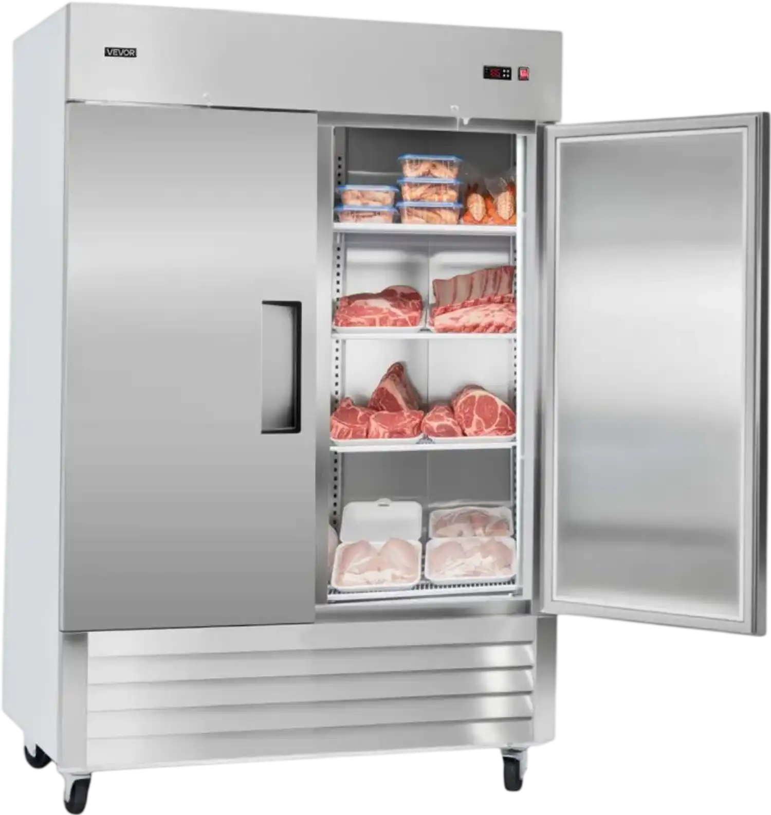 Vevor Commercial Freezer Double Door Upright Stainless Steel 43.2 Cu. Ft. Reach-In Freezer New