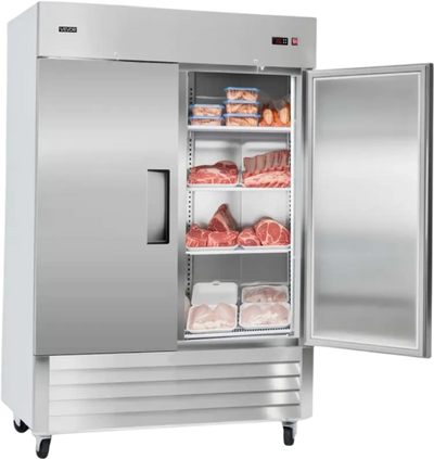 VEVOR Commercial Freezer, 32.2 in Width Reach In Upright-Freezer Double Door, 43.2 Cu.ft Auto-Defrost Stainless Steel Freezer with 8 Adjustable Shelves, -11 to 14℉ Temp Control, LED Light, 4 Wheels