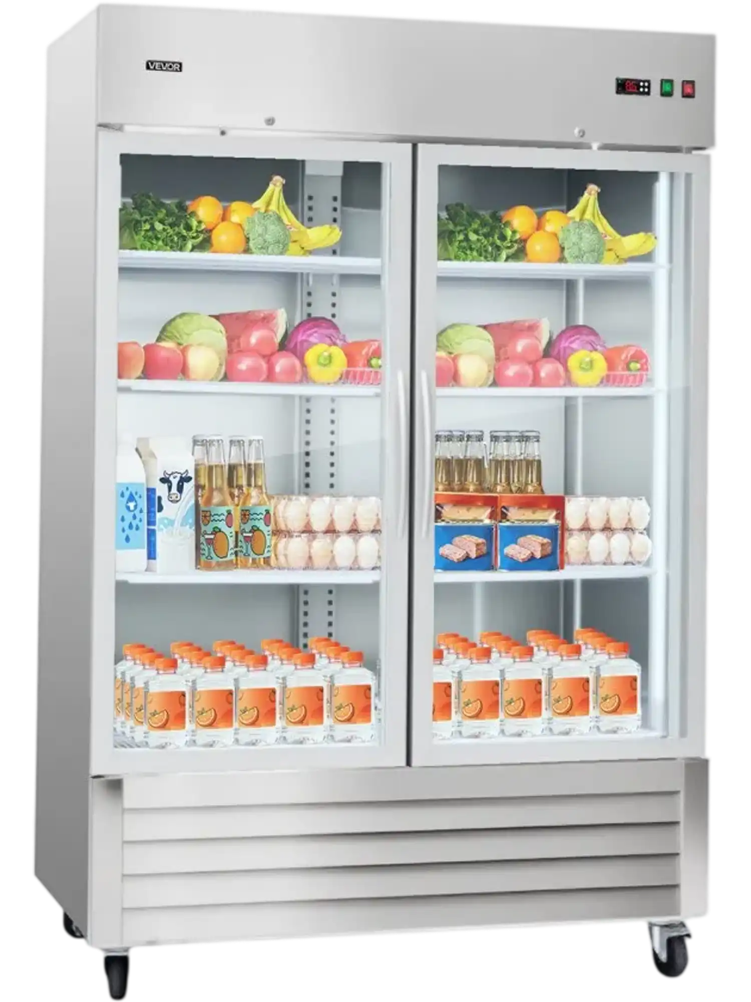 Vevor Refrigerator Commercial Double Glass Door Reach-In 44.5 Cu. Ft. Stainless Steel Upright New