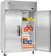 VEVOR Commercial Refrigerator, 31.89 in Width Reach In Upright Refrigeration Double Door, 32.1 Cu.ft Auto-Defrost Stainless Steel Refrigerator with 8 Adjustable Shelves, 32 to 50℉ Temp Range, 4 Wheels