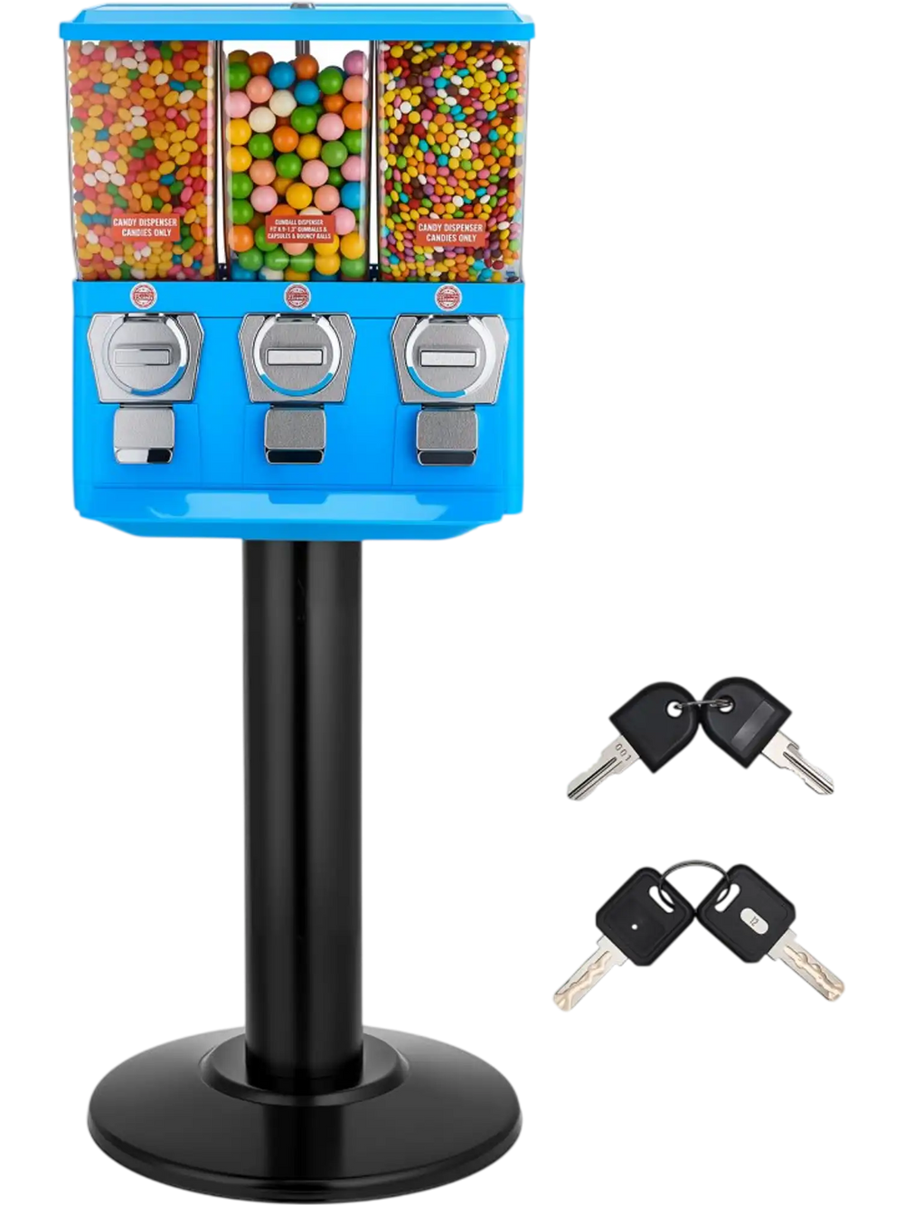 VEVOR Candy Vending Machine, Triple Compartment Candy Vending Machine with Stand, Gumball & Candies Vendings Machines with Built-In Cash Box, Detachable, Vintage Candies Dispenser for Shops, Arcades