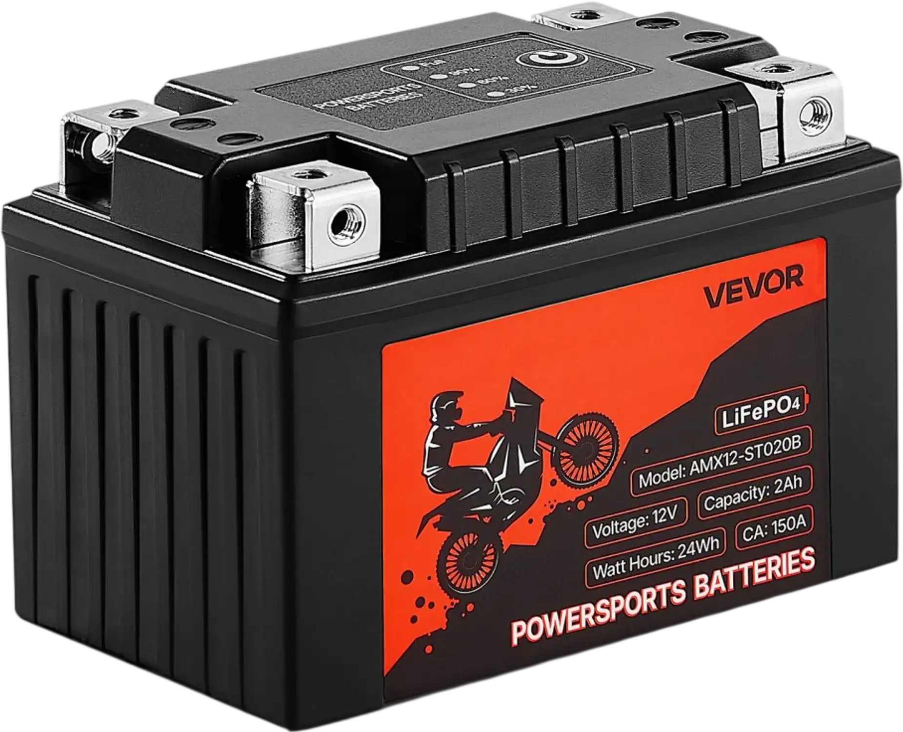 Vevor Motorcycle Battery 12V 2Ah LiFePO4 Pre-Charged Powersports Battery New