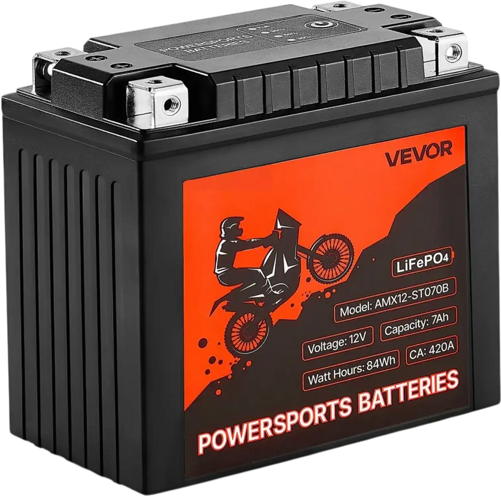 VEVOR Motorcycle Battery, 12 Volt 7Ah, LiFePO4 Lithium Pre-Charged Powersports Battery, Maintenance Free & High Performance, Compatible with ATV, Motorcycle, Jet Skis, Scooter, UTV, and More