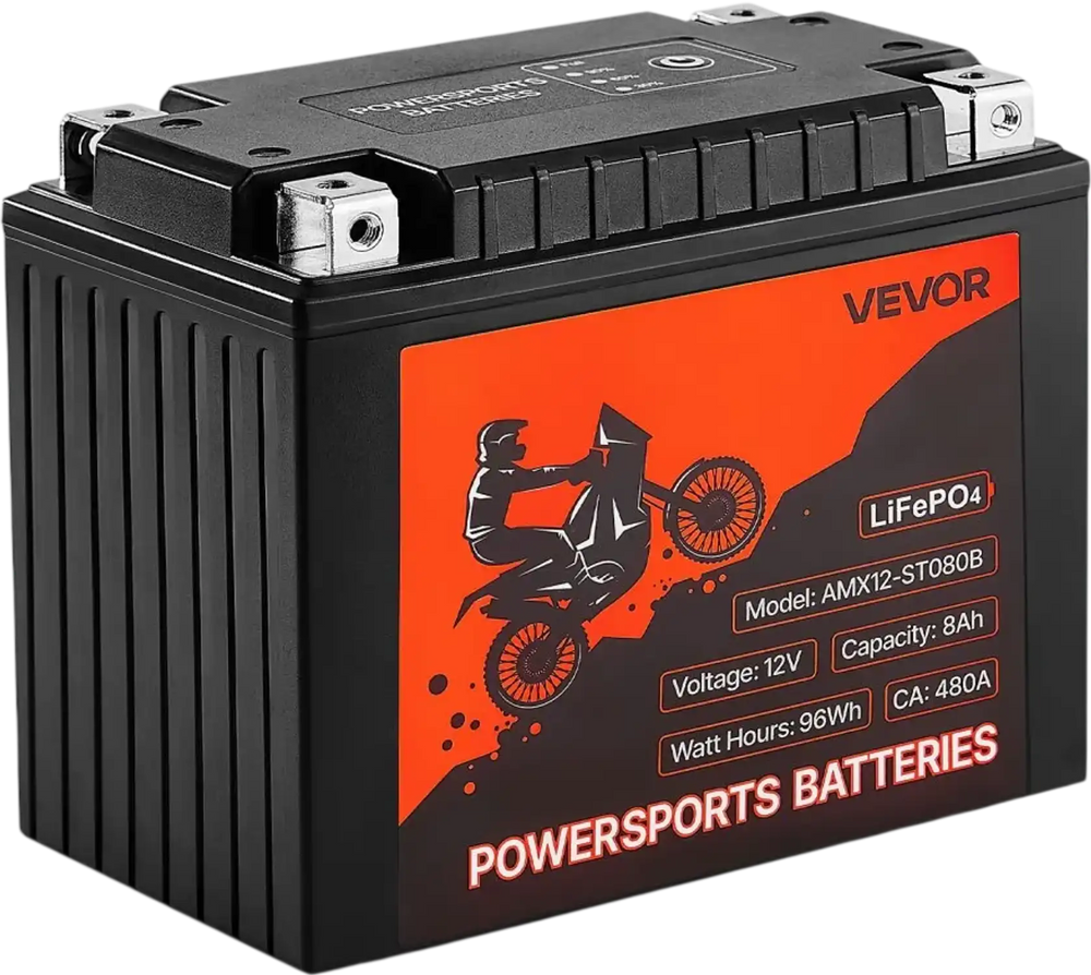 VEVOR Motorcycle Battery, 12 Volt 8Ah, LiFePO4 Lithium Pre-Charged Powersports Battery, Maintenance Free & High Performance, Compatible with ATV, Motorcycle, Jet Skis, Scooter, UTV, and More