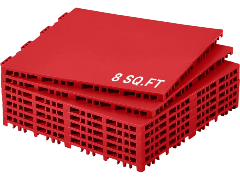 VEVOR Dryland Tiles for Hockey Floor Mat, 12 x 12 in 8 Pcs Interlocking Versatile Training Surface, Dance Floor Tiles, Hockey Training Equipment Board for Shooting (Red, 8 sq. ft/Box)