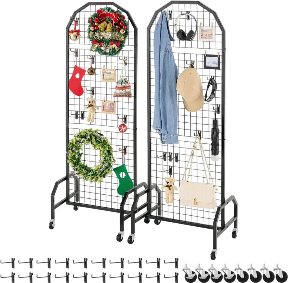 Vevor Grid Wall Panels 2-Pack 1.9' x 5.4' Wire Display Rack with Wheel ...