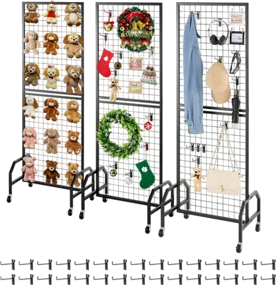 Vevor Grid Wall Panels 3-Pack 1.9' x 5.4' Wire Display Rack with Wheels & Hooks New