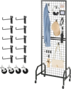 VEVOR Grid Wall Panel, 1.9 x 5.4 ft Wire Grid Panels Display Rack, Movable Art Display Shelf with Wheels and 10 Hooks, Black Carbon Steel Gridwall for Craft Show, Decoration, Storage, Notice Board