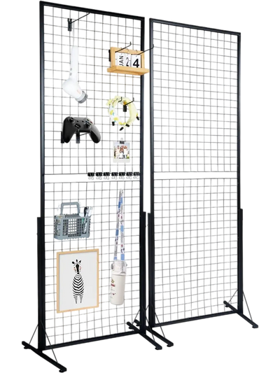 VEVOR 2' x 5.6' Grid Wall Panels Tower, 2 Packs Wire Gridwall Display Racks with T-Base Floorstanding, Double Side Gridwall Panels for Art Craft Shows, Retail Display with Extra Clips and Hooks