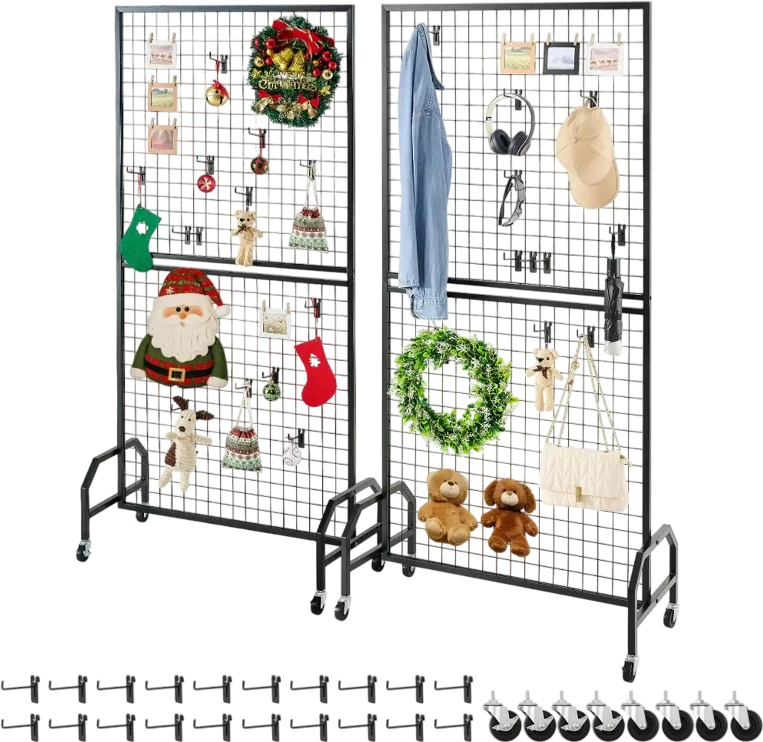 Vevor Grid Wall Panel Display Rack with Wheels 2.9' x 5.9' 2-Pack New