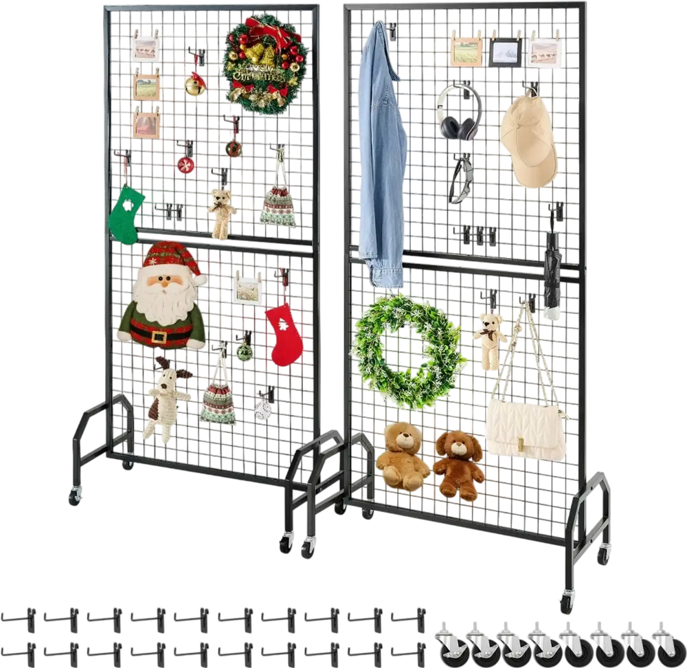 Vevor Grid Wall Panel Display Rack with Wheels 2.9' x 5.9' 2-Pack New ...