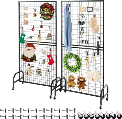Vevor Grid Wall Panel Display Rack with Wheels 2.9' x 5.9' 2-Pack New