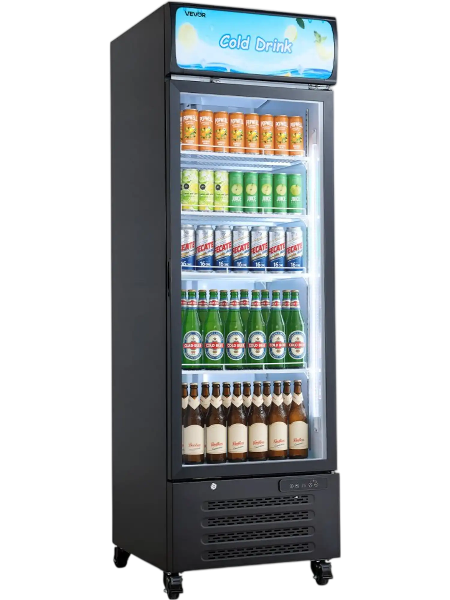Vevor Commercial Merchandiser Refrigerator 15.9 Cu. Ft. Glass Door Beverage Cooler with Customizable Lightbox New