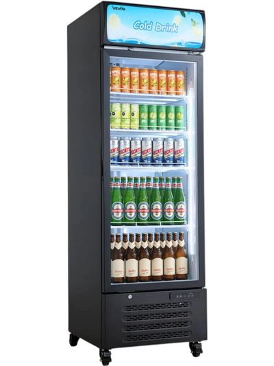 VEVOR Commercial Merchandiser Refrigerator, 15.9 Cu.Ft / 450 L Glass Door Display Refrigerator, Upright Beverage Cooler with Customizable Lightbox, 4 Adjustable Shelves & Soft LED Light for Home Shops