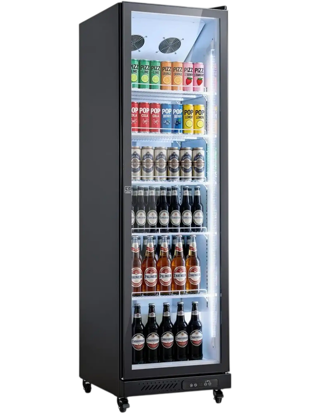 VEVOR Commercial Merchandiser Refrigerator, 12.4 Cu.Ft / 350 L Glass Door Display Refrigerator, Upright Beverage Cooler Fridge with 5 Adjustable Shelves, Soft LED Light & Casters for Homes Shops Bars