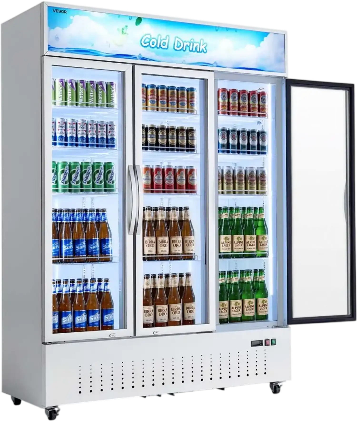 Vevor Commercial Merchandiser Refrigerator 36.4 Cu. Ft. 3-Door Upright Beverage Cooler with Lightbox and LED Lighting New