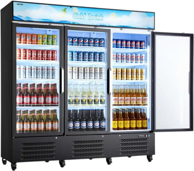 Vevor Merchandiser Refrigerator 54.3 Cu. Ft. 3-Door Upright Beverage Cooler with Customizable Lightbox New