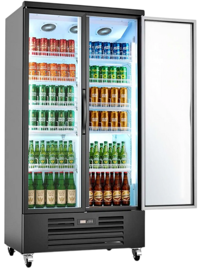 VEVOR Commercial Merchandiser Refrigerator, 24.9 Cu.Ft / 705L Upright Beverage Cooler, 2 Glass Door Display Refrigerator with 5 Adjustable Shelves, Soft LED Light & Casters for Bars Shops Supermarkets