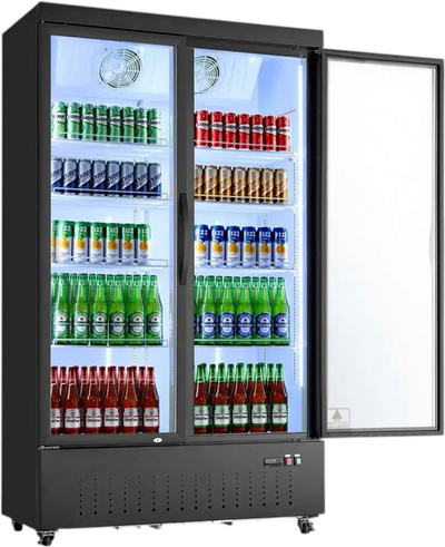 VEVOR Commercial Merchandiser Refrigerator, 29.3 Cu.Ft / 830L Upright Beverage Cooler, 2 Glass Door Display Refrigerator with 8 Adjustable Shelves, Soft LED Light & Casters for Bars Shops Supermarkets