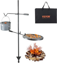 VEVOR Swivel Campfire Grill, Fire Pit Grill Grate over Fire Pits, Heavy Duty Steel Grill Grates, 360° Adjustable Open Fire Outdoor Cooking Equipment, Portable Camp Fire Racks for Camping Outdoor BBQ