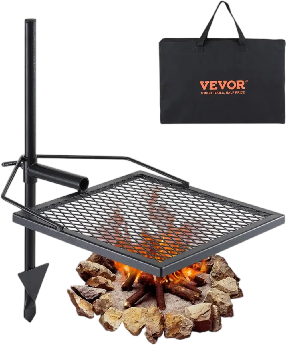 VEVOR Swivel Campfire Grill, Fire Pit Grill Grate over Fire Pits, Heavy Duty Steel Grill Grates, 360° Adjustable Open Fire Outdoor Cooking Equipment, Portable Camp Fire Racks for Camping Outdoor BBQ