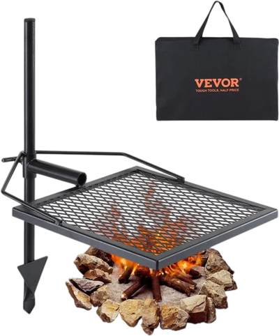 VEVOR Swivel Campfire Grill, Fire Pit Grill Grate over Fire Pits, Heavy Duty Steel Grill Grates, 360° Adjustable Open Fire Outdoor Cooking Equipment, Portable Camp Fire Racks for Camping Outdoor BBQ