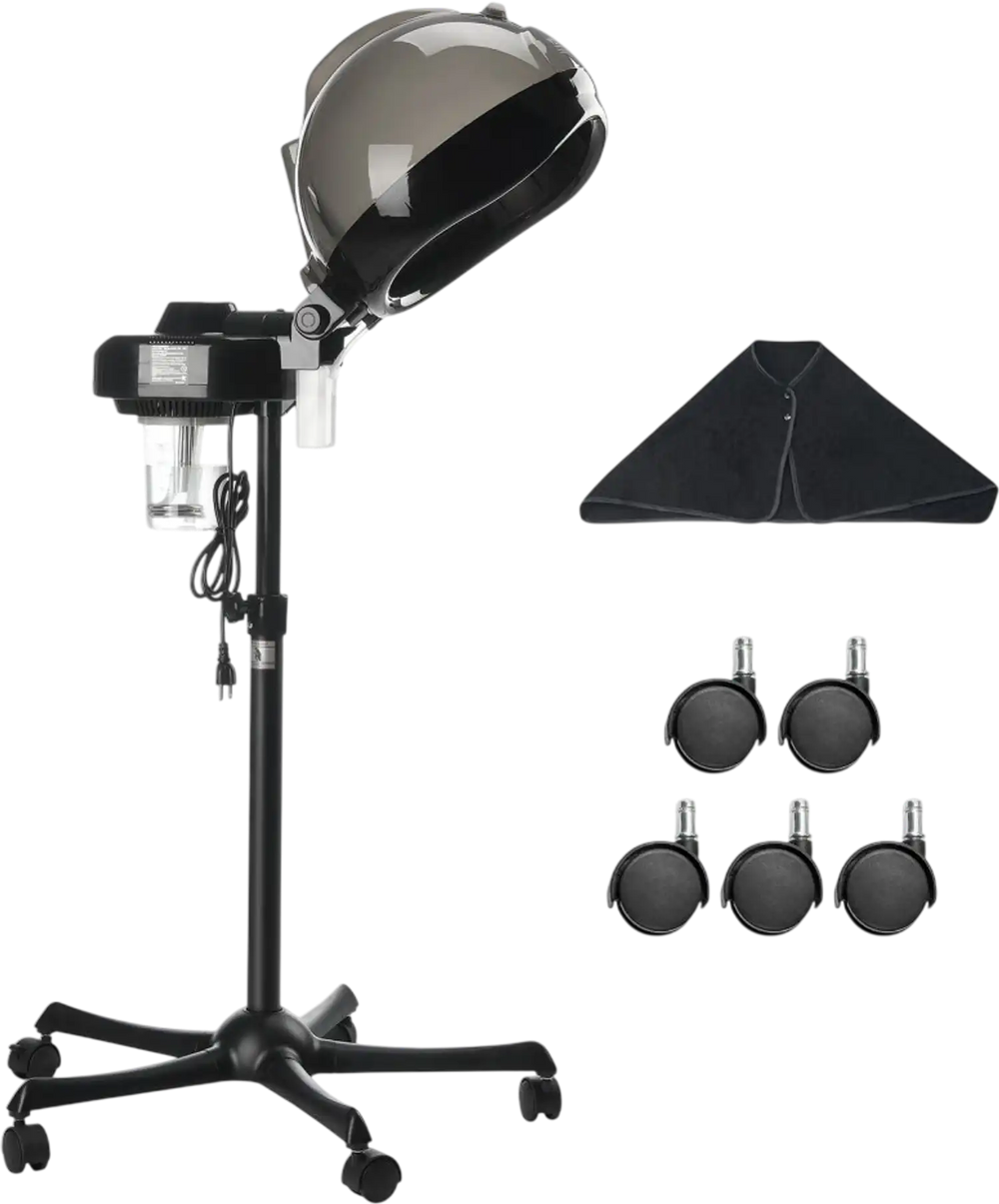 VEVOR Professional Hair Steamer for Deep Conditioning, 11.81-inch Hooded Ionic Hair Steamer with 2 Modes, Height-Adjustable Standing Hair Steamer with Timer, 5 Wheels (2 Lockable) for Salon Home Spa
