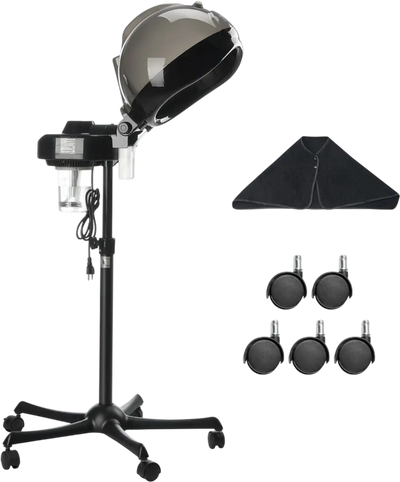 VEVOR Professional Hair Steamer for Deep Conditioning, 11.81-inch Hooded Ionic Hair Steamer with 2 Modes, Height-Adjustable Standing Hair Steamer with Timer, 5 Wheels (2 Lockable) for Salon Home Spa
