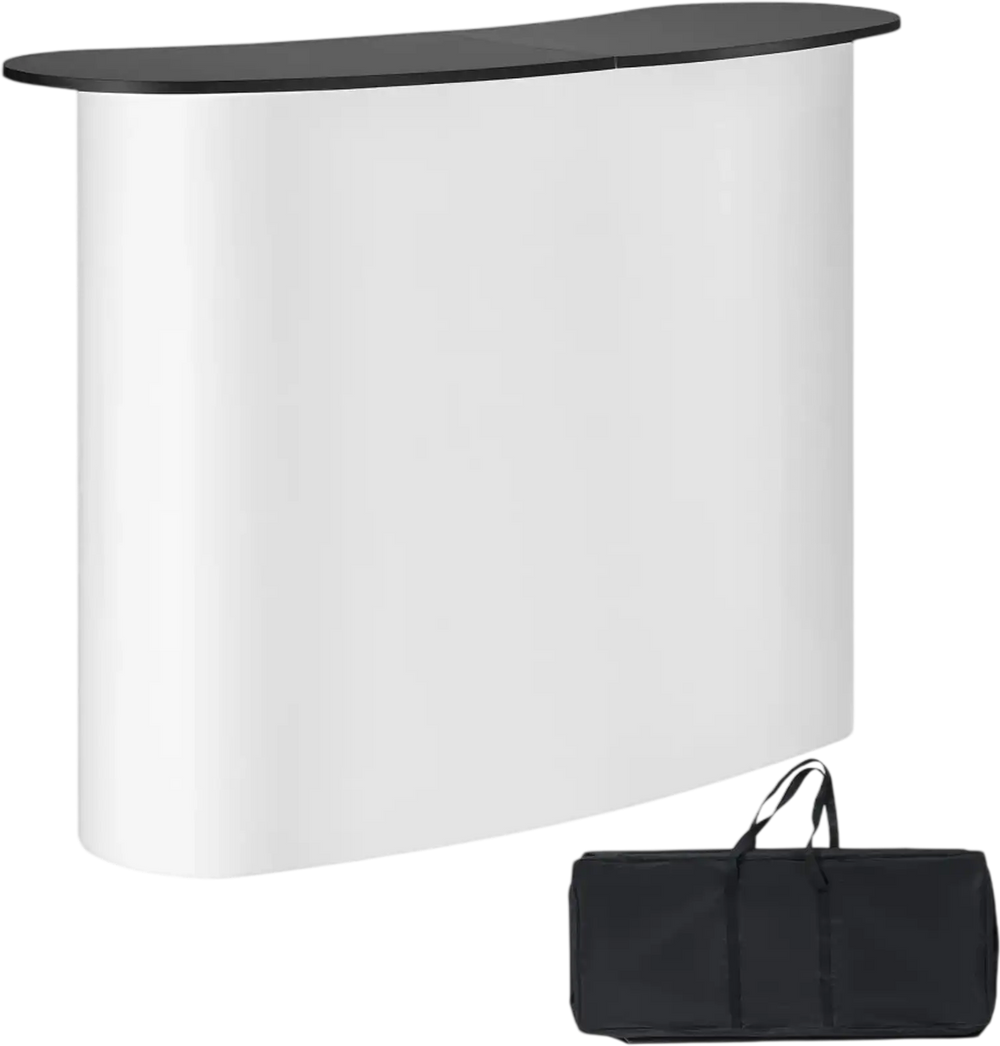 VEVOR Portable Tradeshow Podium Table, 51.18" x 18.31" x 37.4", Display Exhibition Counter Stand Booth Fair with Wall, Foldable Promotion Retail Bar Table Pop Up Podium with Storage Rack, Carrying Bag