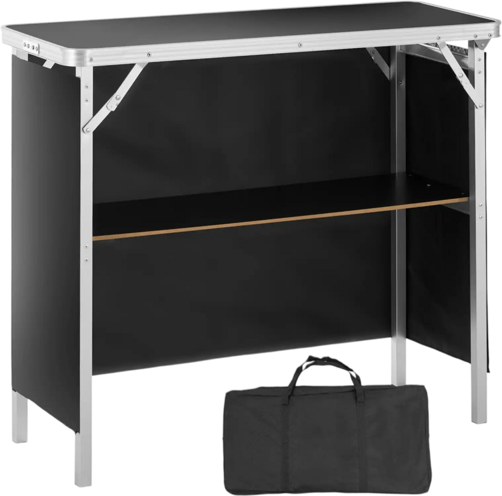 VEVOR Folding Portable Bar Table, Tradeshow Podium Table for Indoor, Outdoor, Party, Picnic, Exhibition, Includes Carrying Case, Storage Shelf and  Black Skirt, 38.39" x 15.16" x 34.25"