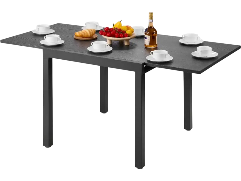 VEVOR Expandable Outdoor Patio Dining Table, 32–63 inch Rectangular Backyard Bistro Tables for 4-6, Aluminum Frame Metal Steel Slat , All-Weather Large Furniture for Lawn Garden Porch, Dark Gray