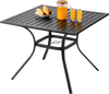 VEVOR Outdoor Patio Dining Table, 37 inch Square Metal Steel Slat Backyard Bistro Tables, with 1.5 in Umbrella Hole, Outside All-Weather Large Furniture for Lawn Garden Porch, Black