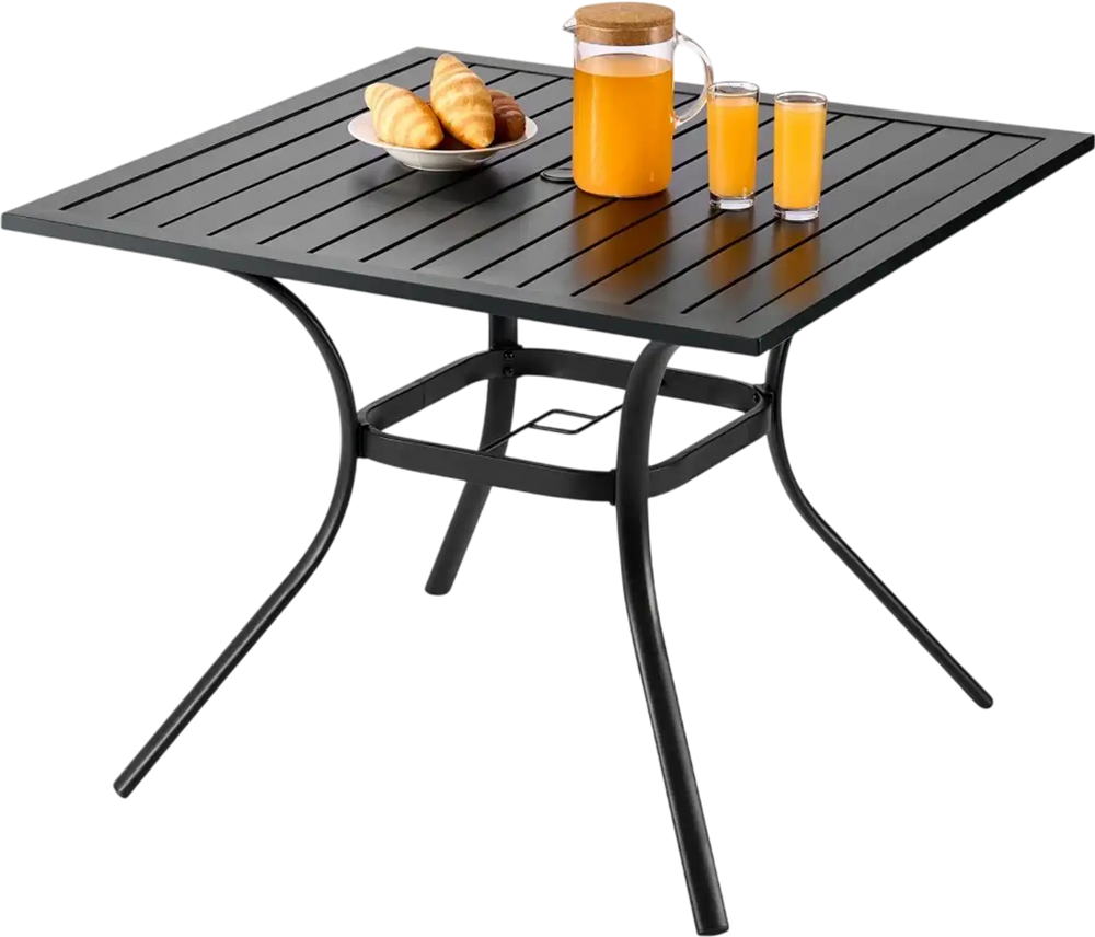VEVOR Outdoor Patio Dining Table, 37 inch Square Metal Steel Slat Backyard Bistro Tables, with 1.5 in Umbrella Hole, Outside All-Weather Large Furniture for Lawn Garden Porch, Black