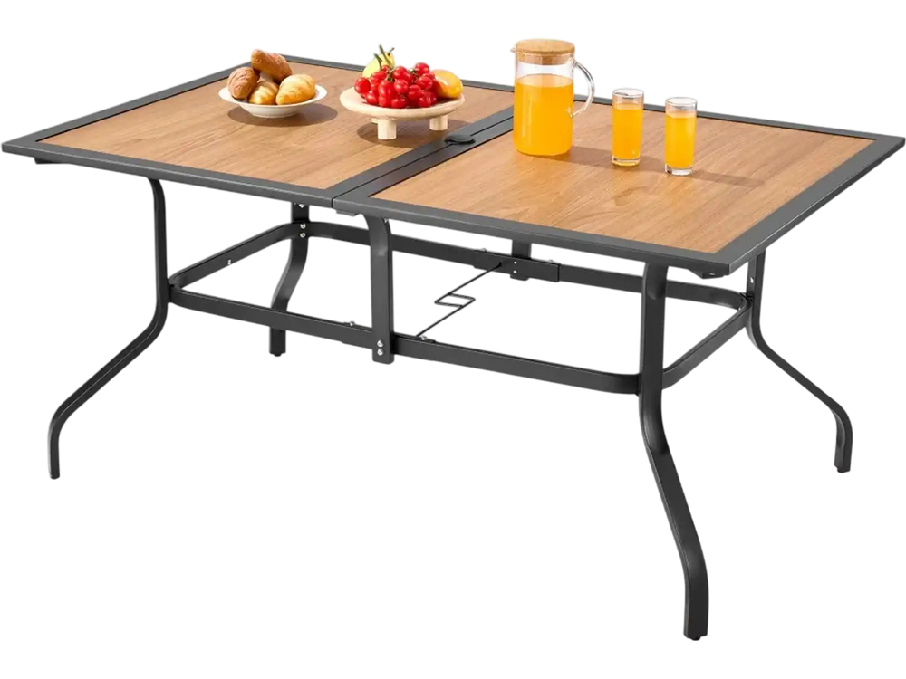 VEVOR Outdoor Patio Dining Table, 59 inch Long Rectangular Wood-Like Steel Slat Backyard Bistro Tables for 4-6,  with 1.5 in Umbrella Hole, All-Weather Large Furniture for Lawn Garden Porch, Brown