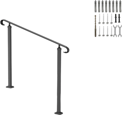 VEVOR Handrails for Outdoor Steps, Fit 1-3 Steps Wrought Iron Handrail, Outdoor Stair Railing, Adjustable Front Porch Hand Rail, Black Transitional Hand railings for Concrete Steps or Wooden Stairs