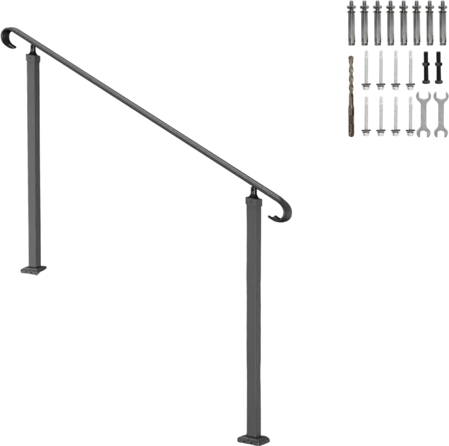 Vevor Handrail Outdoor Steps Wrought Iron Adjustable Stair Railing Black New